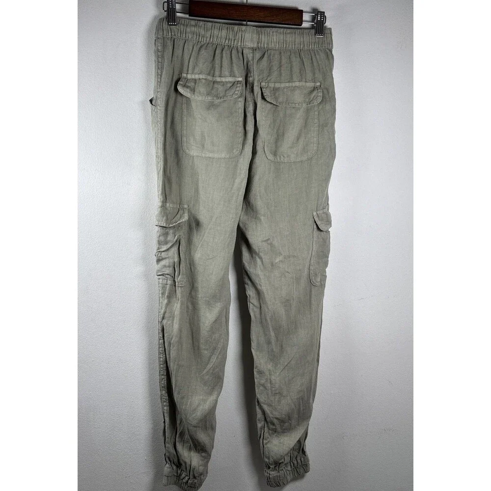 Nicole Miller New York 100% Linen Cargo Jogger Pant Women’s S Sage Green pull on